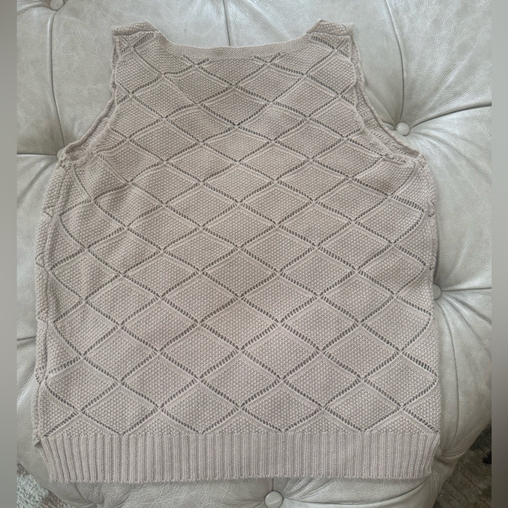 Neutral tan vest women's Small B pointelle diamond‎ pattern texture boho Shein - Picture 3 of 7